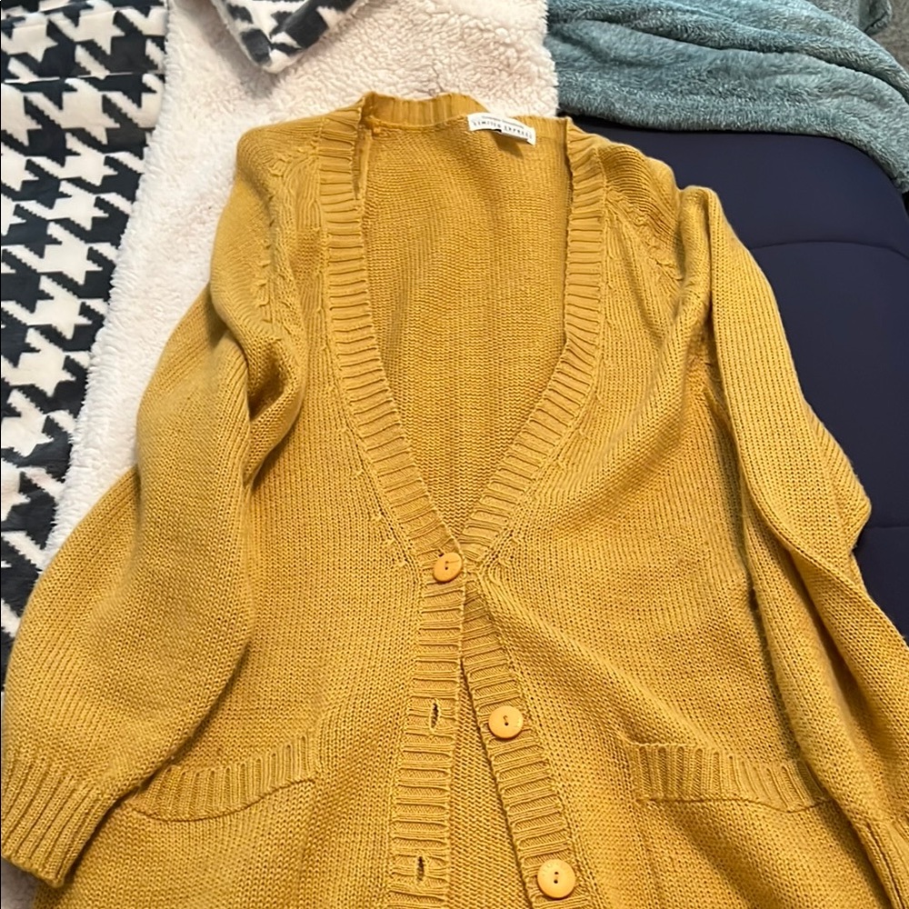 Yellow Cardigan Sweater Chunky Knit
